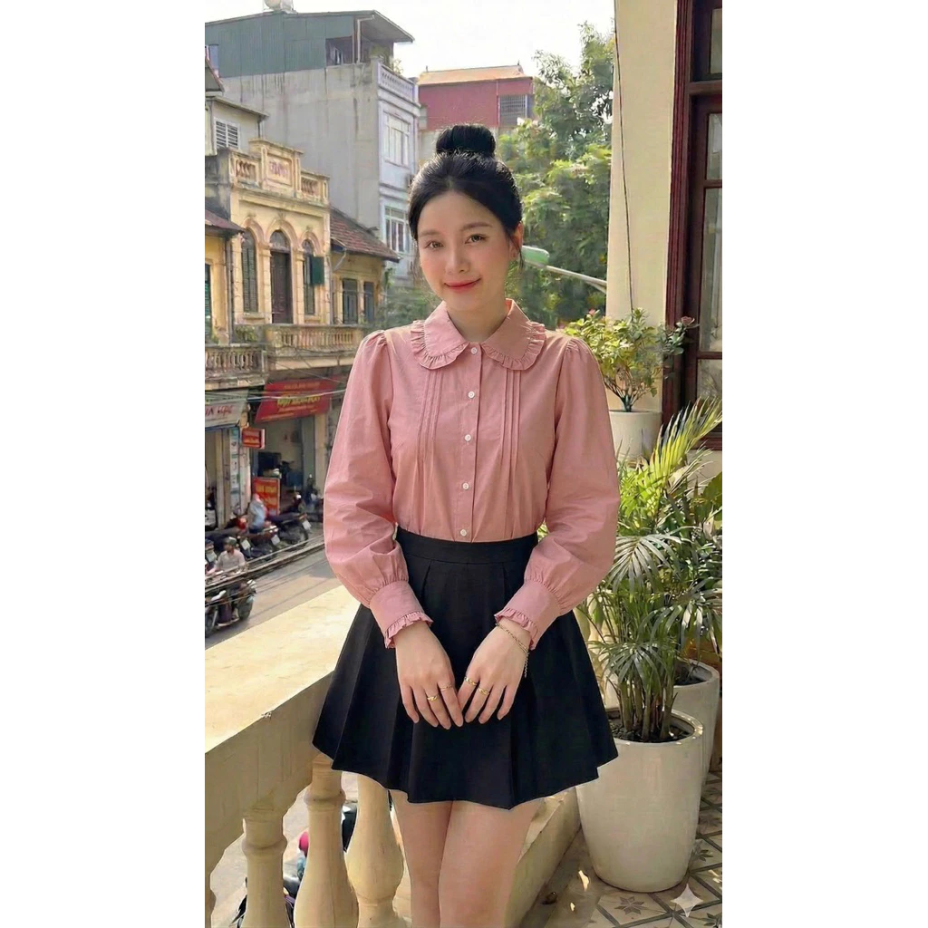 áo sơ mi cách điệu phối cổ bèo, tay bồng thích hợp mặc đi làm đi chơi Z1.