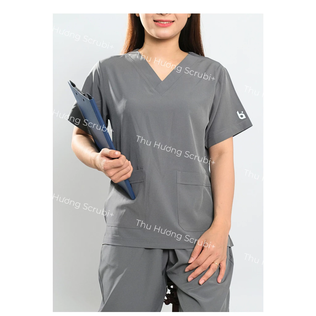 Bộ Scrubs cổ tim Vải Lon Giãn, bộ lon nhật mầm non, bệnh viện, quần áo phẫu thuật, áo blu bác sĩ, Women