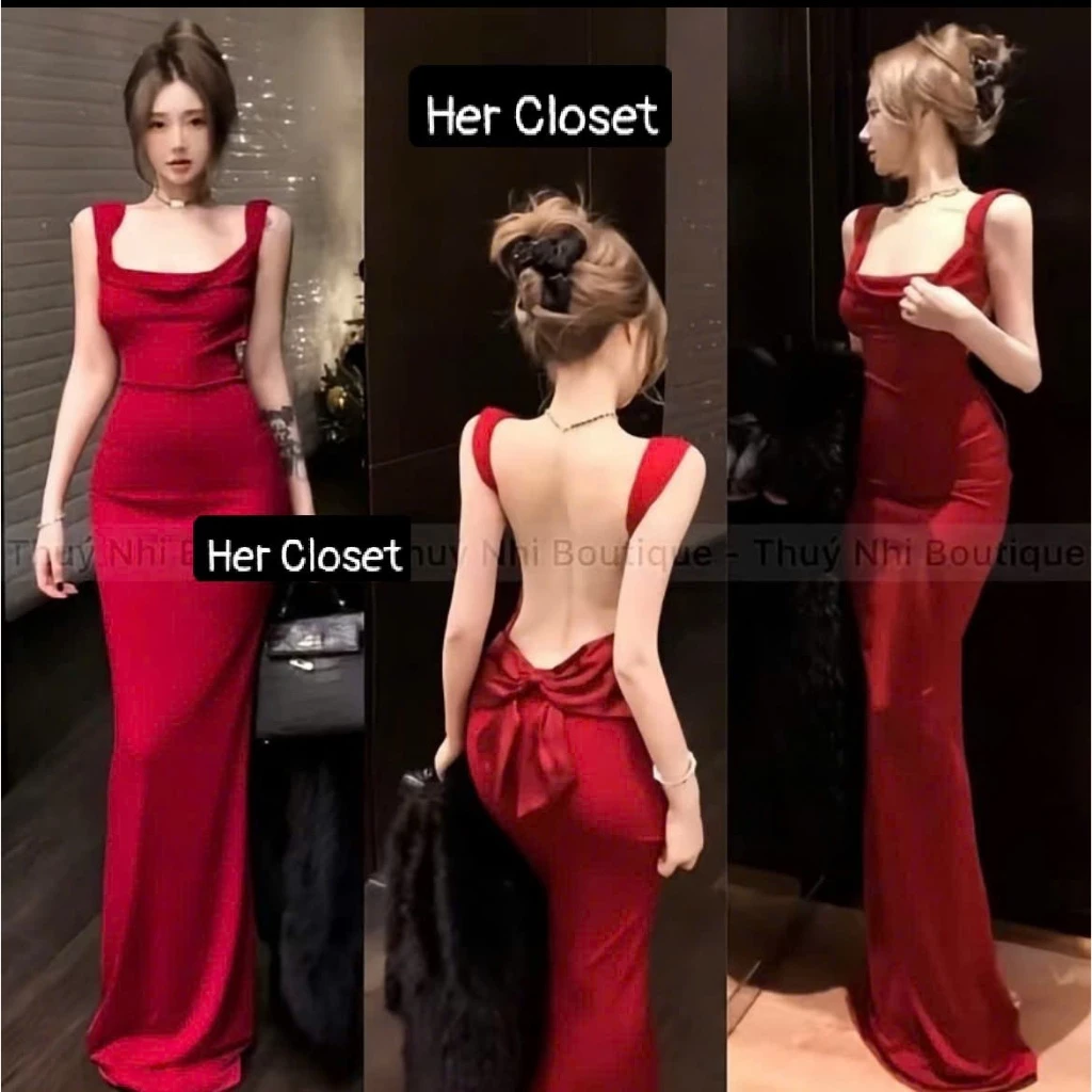 [VÁY THIẾT KẾ] Váy body hai dây hở lưng dáng dài đầm body hai dây dáng dài váy dài đầm dài sang chảnh đầm đi tiệc, sẵ...