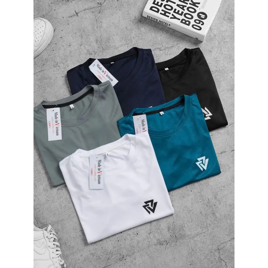 Aó Cộc Tay Cổ Tròn Chất Thun Lạnh, Dập Vân Nổi Cao Cấp, LOGO Tam Giác Form Slimfit Chuẩn Dáng