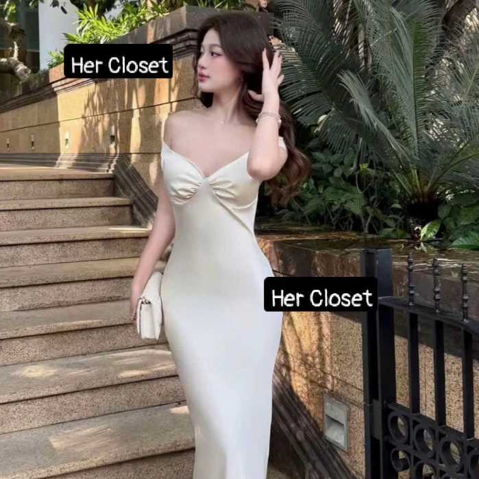 [VÁY THIẾT KẾ] Váy lụa trễ vai dáng dài đầm lụa trễ vai dài váy maxi đầm maxi sang chảnh đầm đi tiệc váy đi đám cưới, să