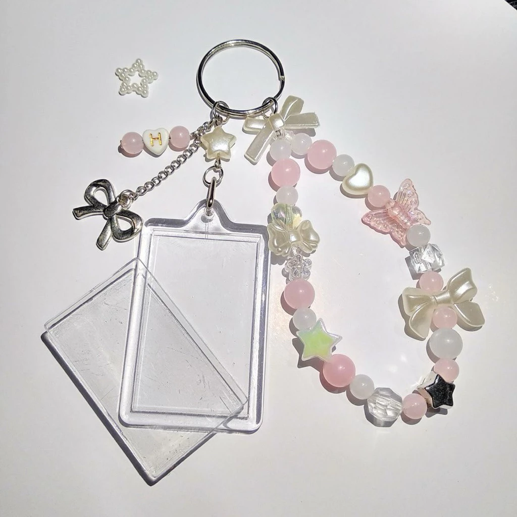 (Ảnh thật)Petal & Key - Móc Khóa Beaded Keychain Nơ Hồng Sweetie / Ocean Blue( có in ảnh theo yêu cầu) - Coquette/Y2K