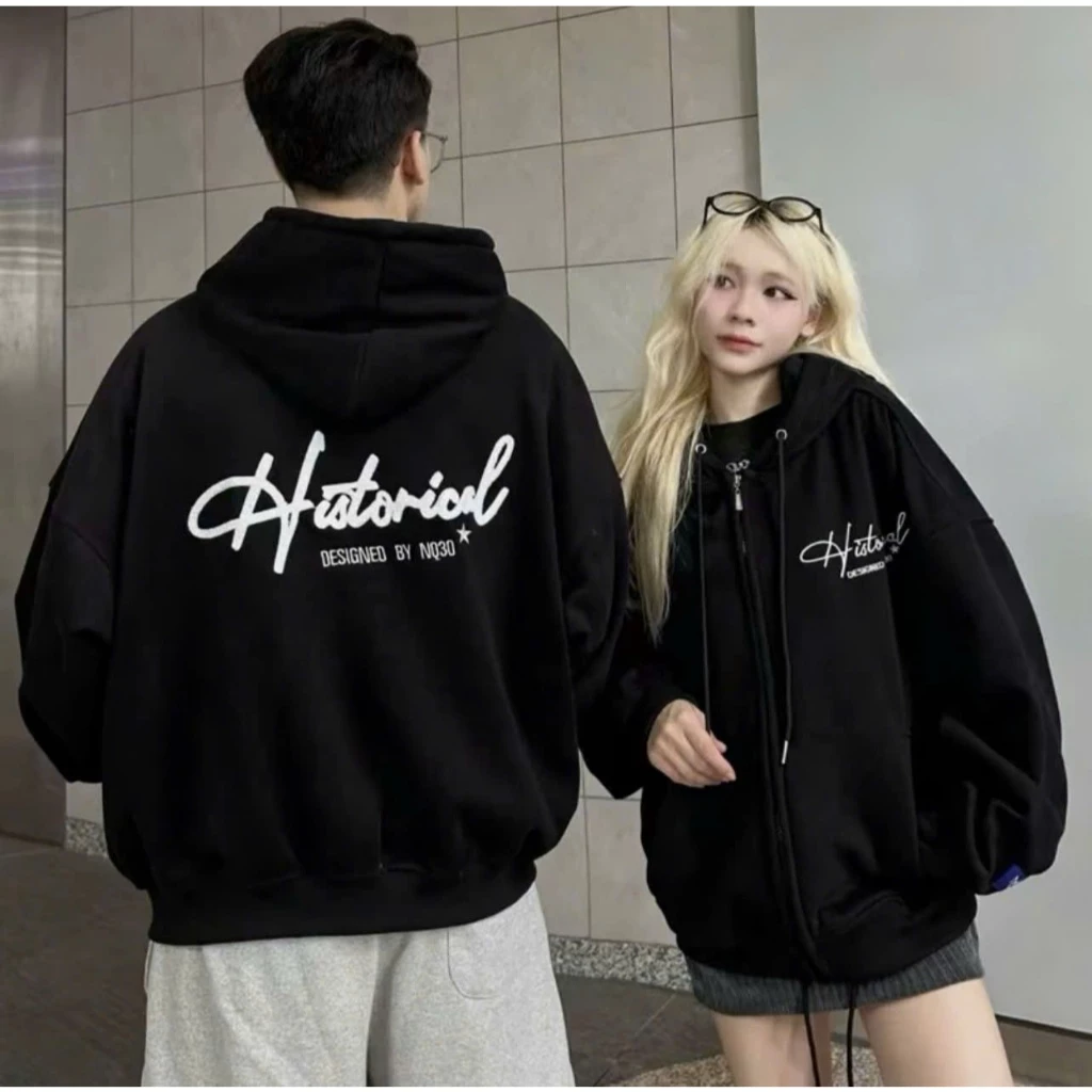 Áo Khoác Nỉ , ÁO Khoác Hoodie Zip Form Boxy Thêu HISTORIICAL Thêu Nổi Form Rộng Nam Nữ Unisex