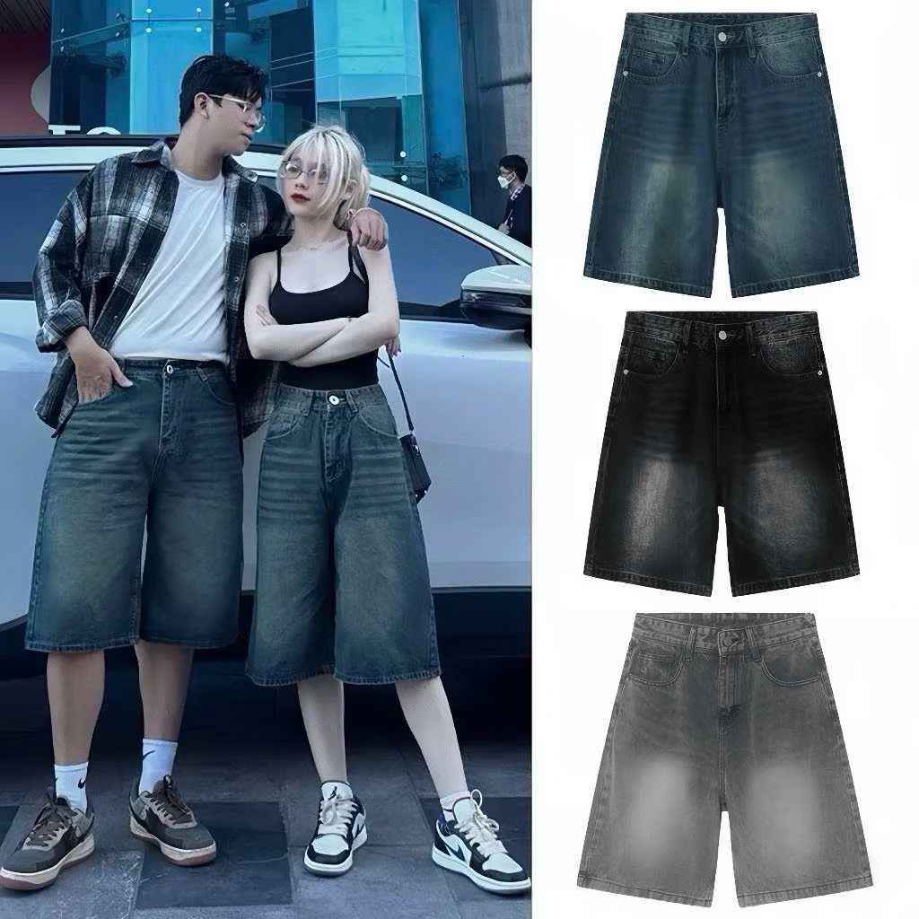 ( KHÔNG XÙ LÔNG ) Quần Short Jean Lửng ống rộng, Quần ngố dài Nam Nữ ống suông Unisex jean mềm