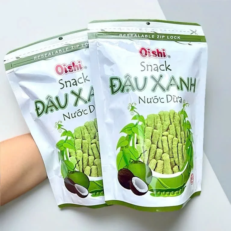 Combo 2 gói Snack Oishi Đậu Xanh Nước Cốt Dừa - Túi Zip 65gr