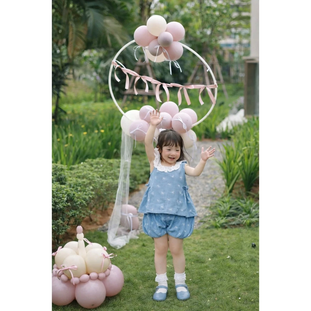 Set bộ hè bé gái, bồ bộ bé gái denim tim xinh quần bí bồng bềnh. (MB 03-26)