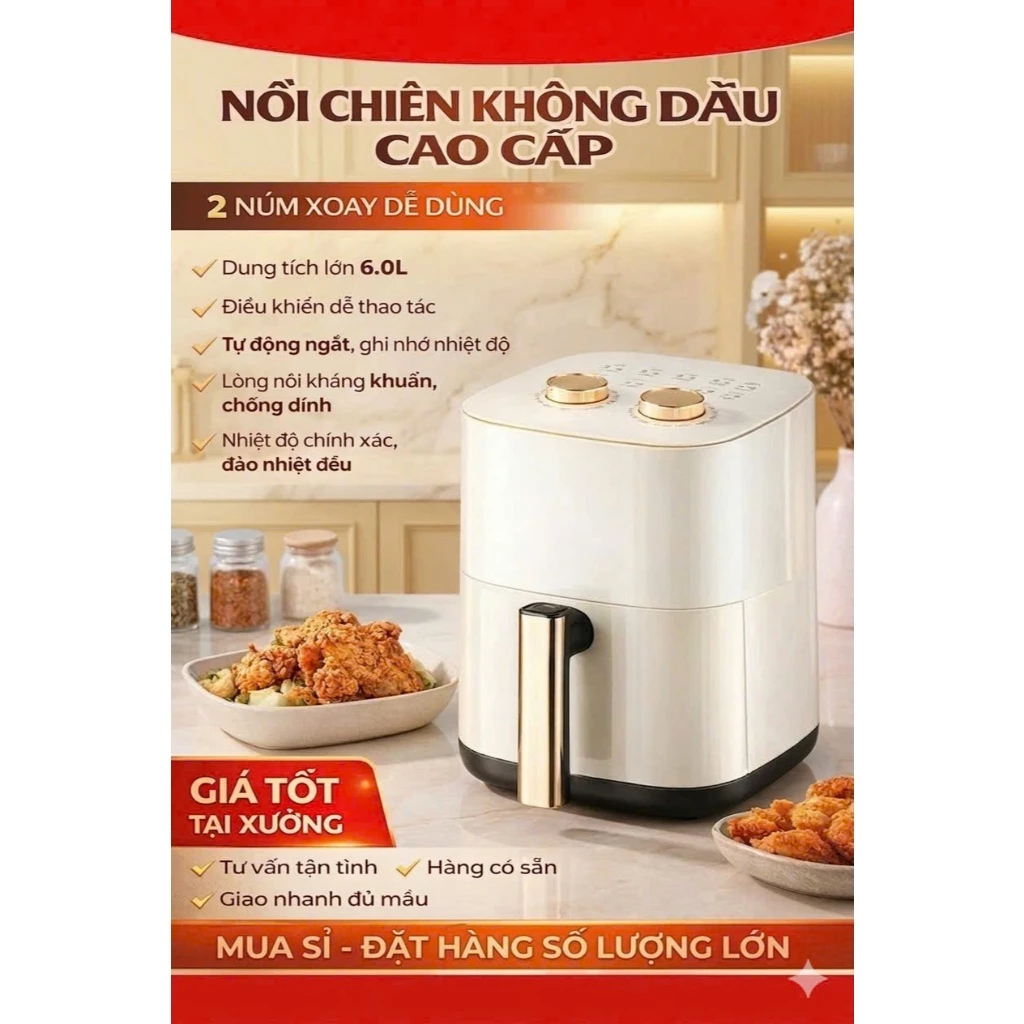 Nồi chiên không dầu PVL dung tích 5L chất liệu cao cấp chiên đều 360 độ tiện lợi -Bảo Hành