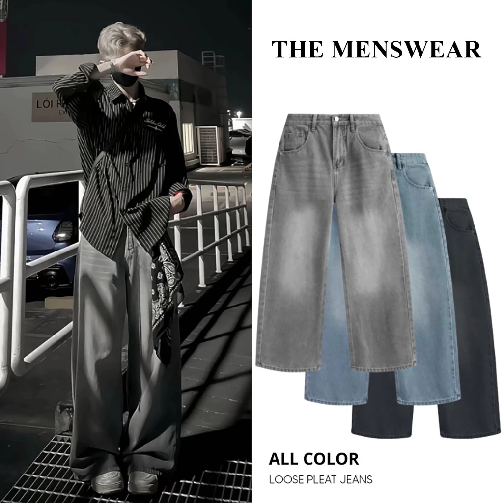 ALL JEANS LOOSE PLEAT - Quần Jeans Ống Suông Rộng THE MENSWEAR phối dây, nhiều màu tôn dáng form unisex nam nữ