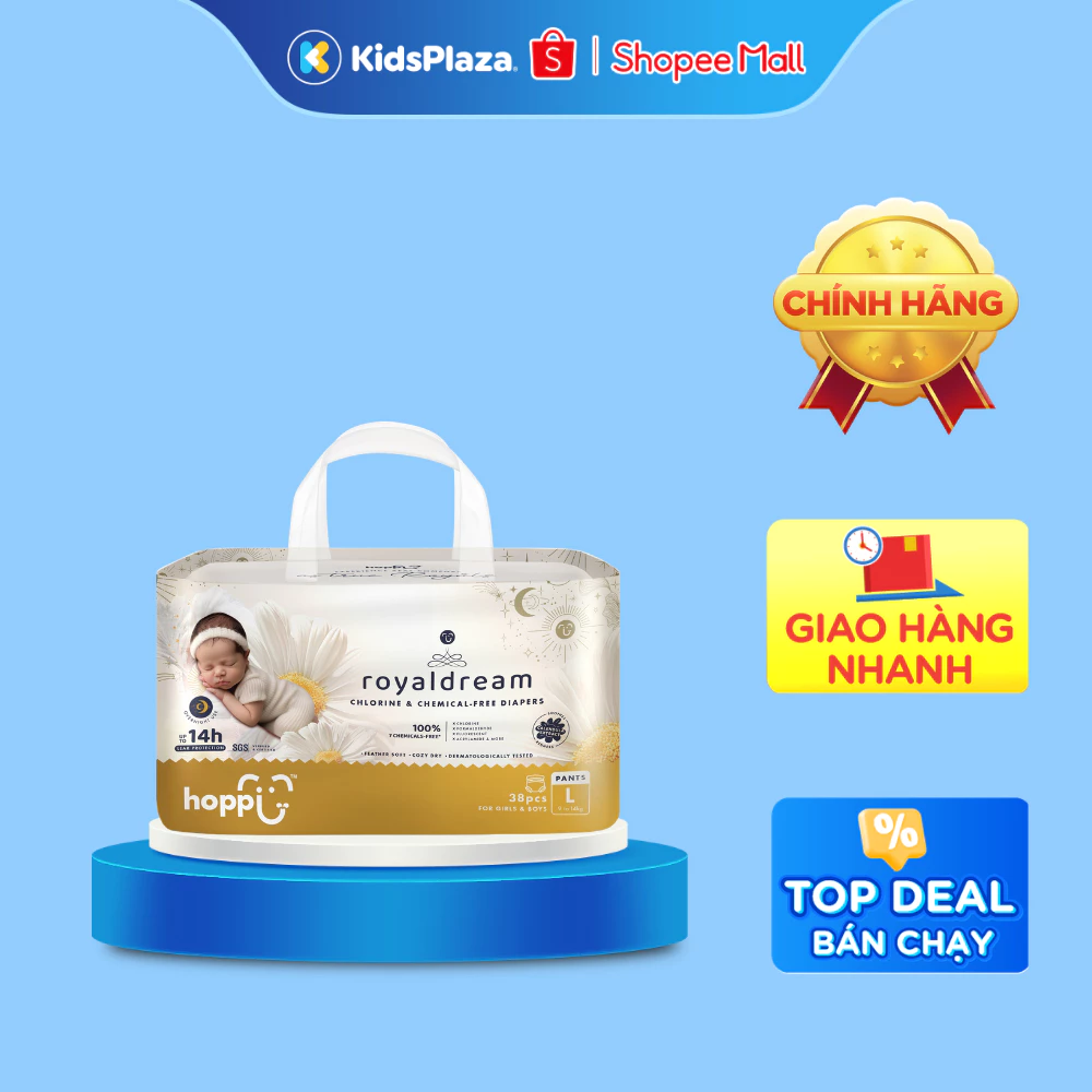 Bỉm - Tã quần mùa hè Hoppi RoyalDream cao cấp size L 38 miếng (cho bé 9-14kg)