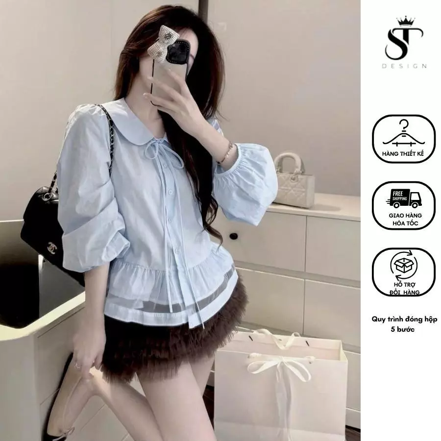 Áo sơ mi Thô Hàn cổ sen phối ren điệu tiểu thư, nàng thơ - ST Design - 62