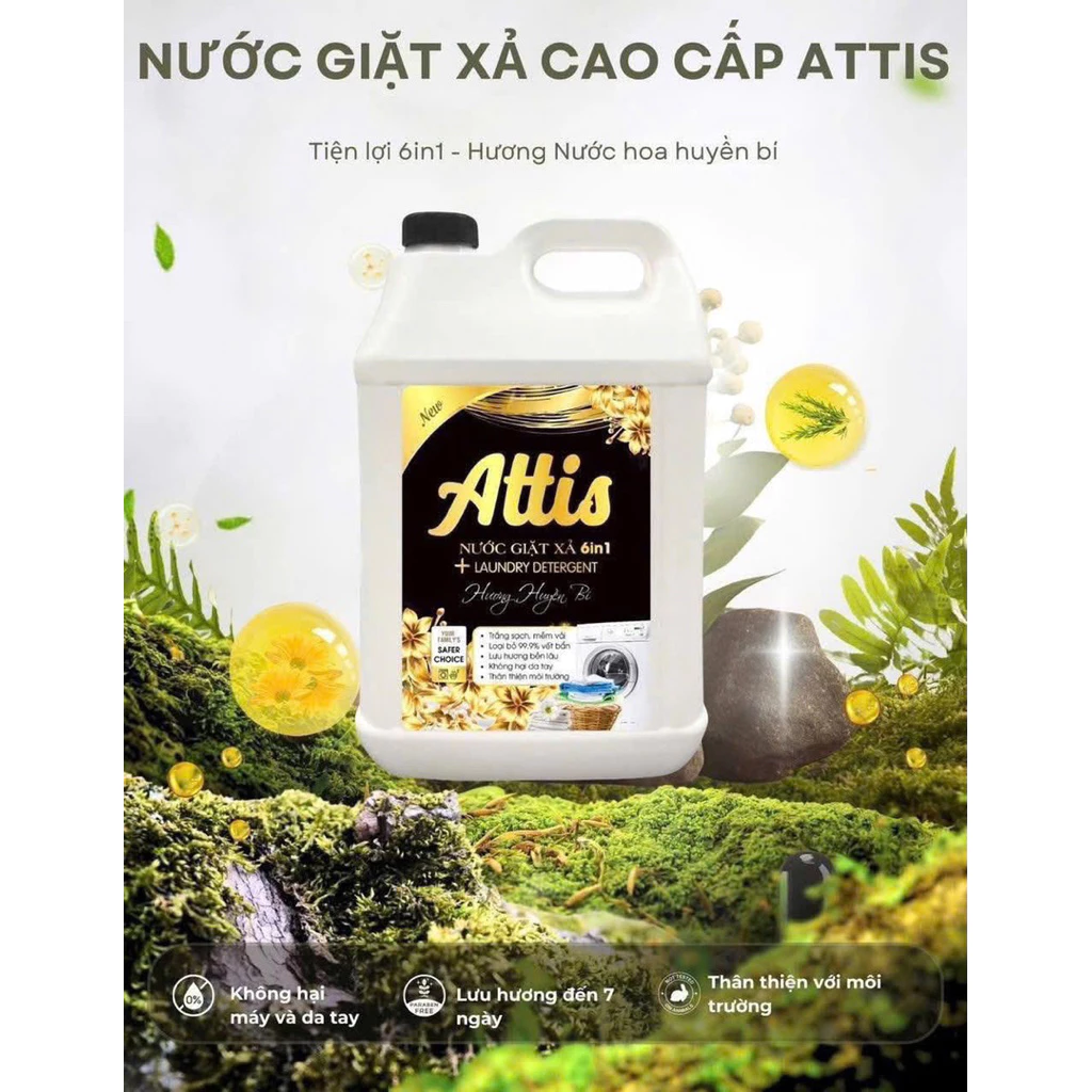 [CAN 10 LÍT] Nước Giặt Sinh Học Attis, Nước Giặt Chính Hãng, Lưu Hương Lâu, Giặt Siêu Sạch, An Toàn, Lành Tính