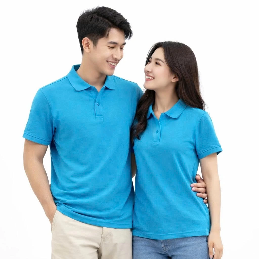 Áo Polo Cổ Bẻ Cá Sấu Andromeda Màu Xanh Da Trời Nhạt Phom Xuông Đồng Phục Nam Nữ