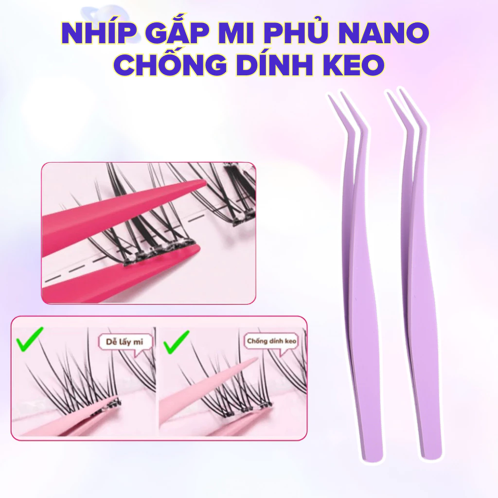 Nhíp Gắp Mi Giả Phủ NaNo Chống Dính Keo Tiện Lợi Thủy Mi