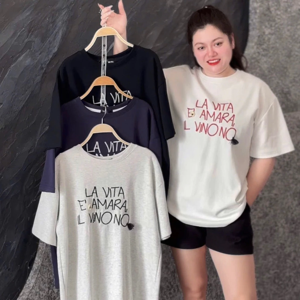 6217 BIGSIZE Áo phông nữ form rộng thêu chữ LA VITA