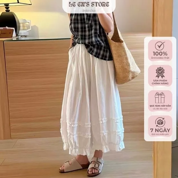 Quần ống suông nữ, quần dài nữ phối gấu bèo 3 tầng sang chảnh chất thô mềm cao cấp - Q109