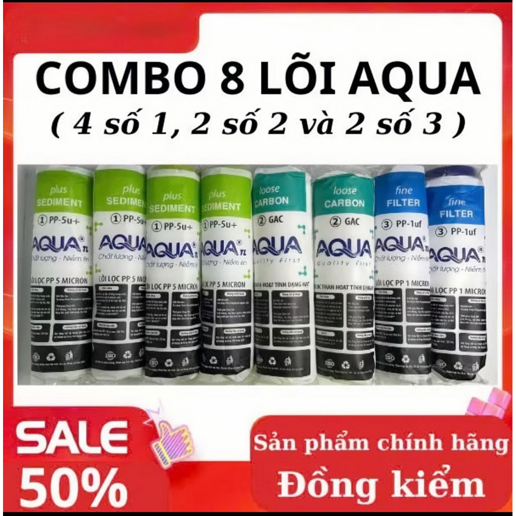 Lõi lọc nước AQUA 123. (TẶNG TAY THÁO NĂP) Bao gồm 4 lõi số 1, 2 lõi số 2 và 2…