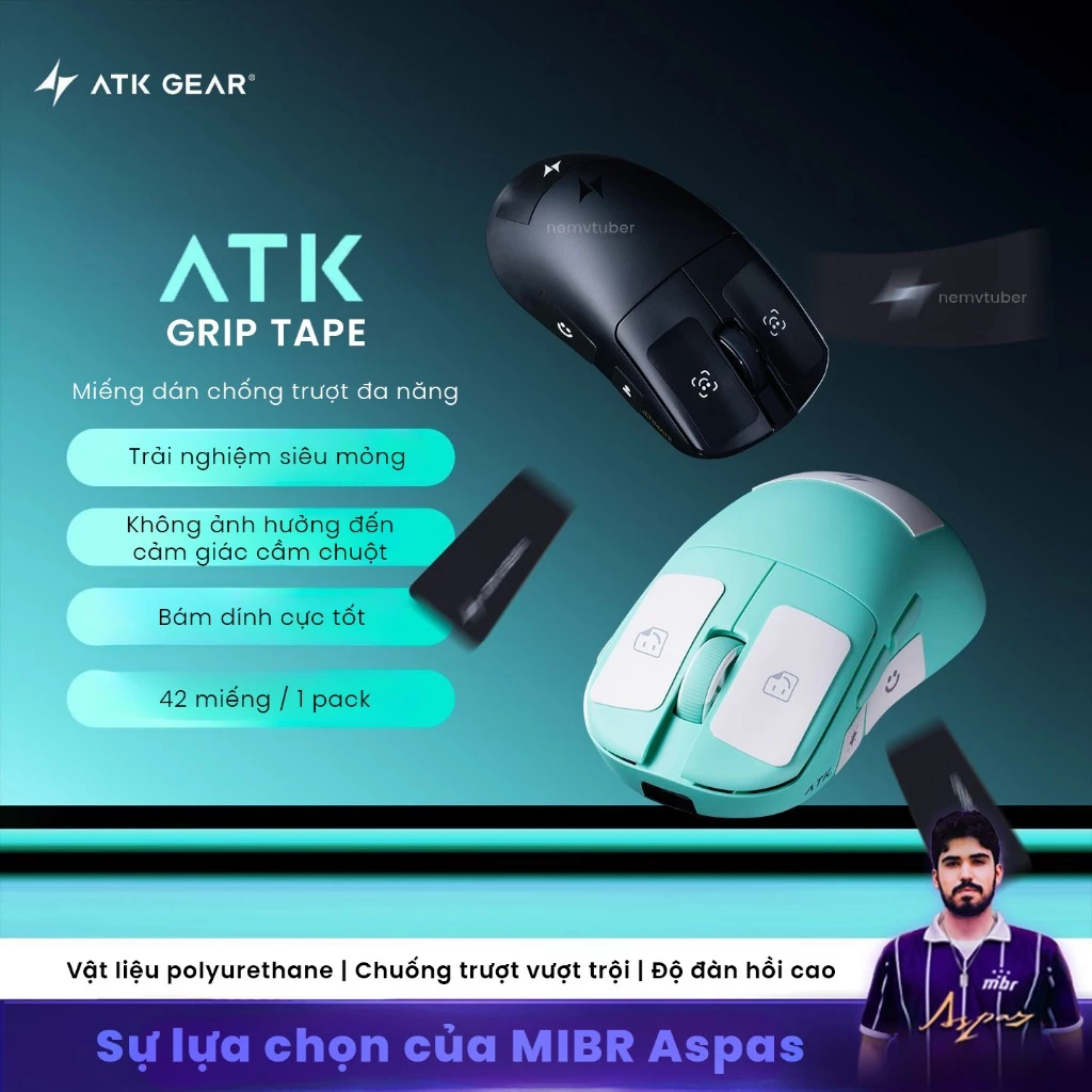 Miếng dán chống trượt - Grip tape ATK - Độ dày 0.3mm - Siêu bám dính - Polyurethane