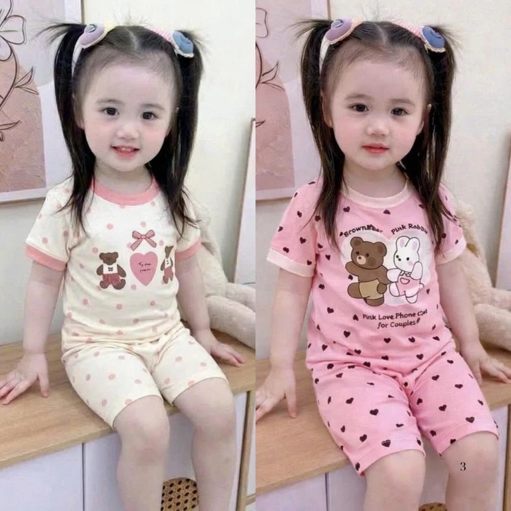 [7-18kg] Bộ cộc tay mùa hè cho bé gái đáng yêu chất liệu cotton mềm mại, thoáng mát mẫu RABIT HÈ