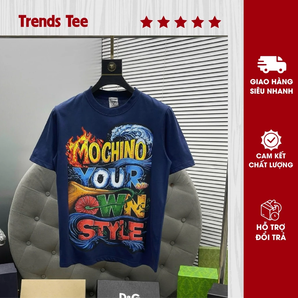 Áo Thun Nam Nữ Cotton 100% Cao Cấp 250Gsm In Hình Moschino Lừa Nước Form Dày Dặn Co Giãn 2 Chiều