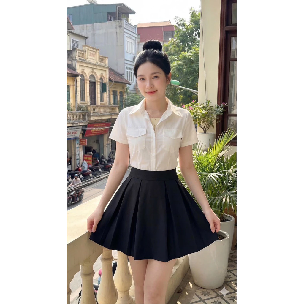 áo sơ mi nữ ,áo sơ mi ngắn tay cao cấp 2 túi, phối đồ tôn dáng cực xinh, hàng cao cấp quảng châu. Q1