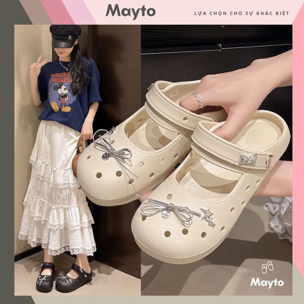 Giày búp bê nữ kiểu dáng mary-jane có quai hậu kèm charm nơ dễ thương Hàn Quốc Mayto CS-247