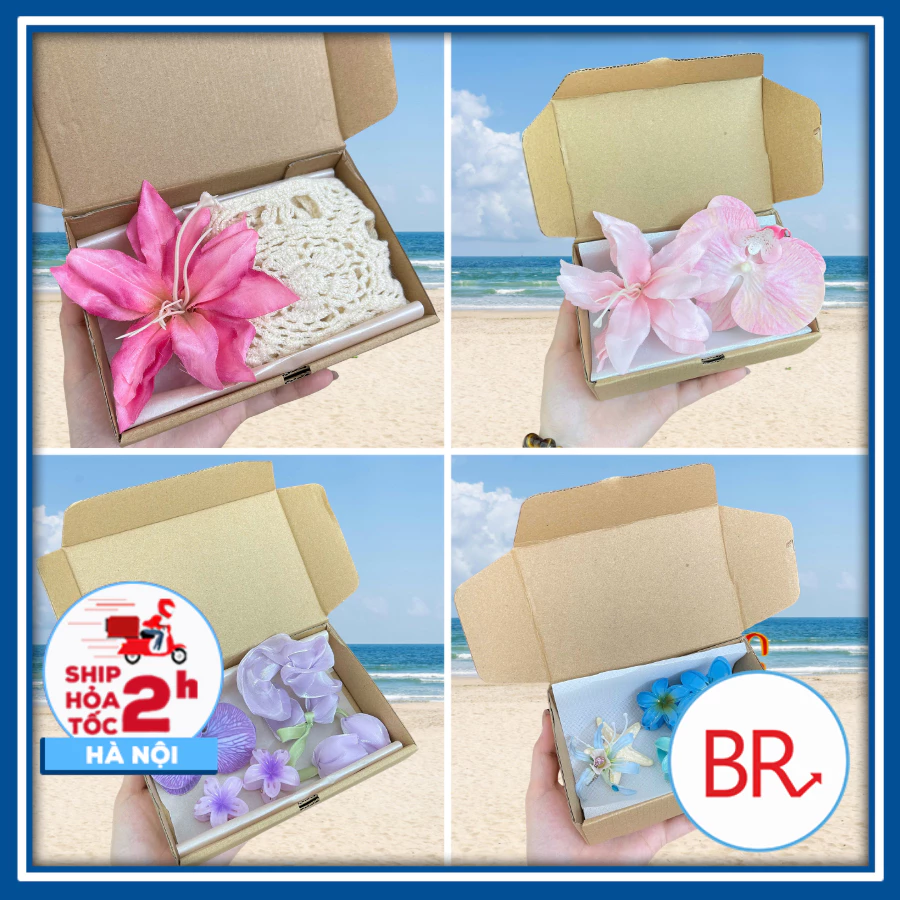Hộp quà kẹp tóc cute đi biển xinh xắn, set kẹp tóc nữ dễ thương tặng bạn gái sinh nhật, có giấy lót 03165