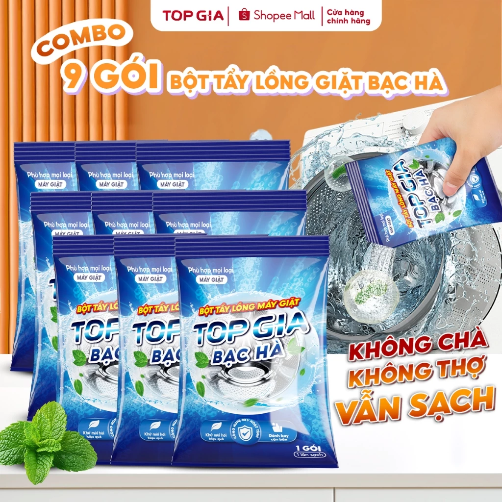 Bột Tẩy Lồng Máy Giặt TopGia Vệ Sinh Khử Mùi, Làm Sạch Cặn Bẩn, An Toàn Hiệu Quả, Gói 125gr