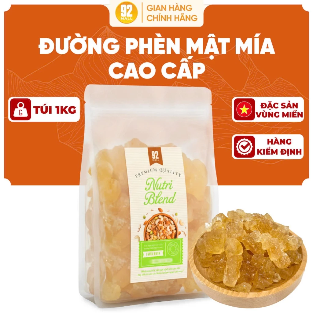 Túi 1kg Đường Phèn Mật Mía, Không Tẩy Trắng, Nguyên Liệu Nấu Ăn Cao Cấp, Nấu Chè, Nấu Cháo