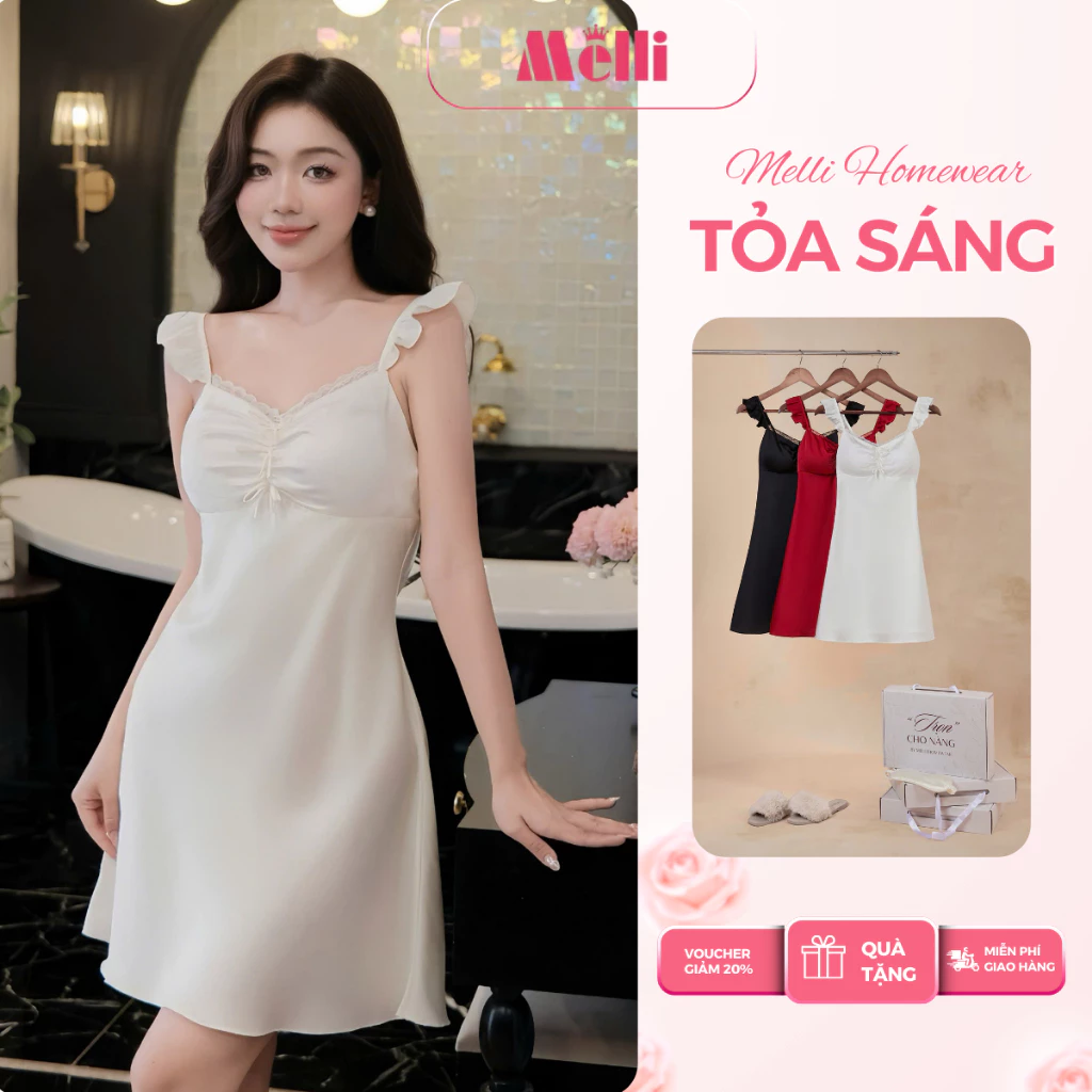 Váy Lụa Ngủ 2 Dây Lụa Latin Cao Cấp - Đầm Ngủ Lụa Mặc Nhà Melliora - V30