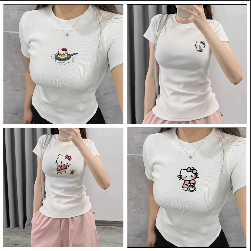 Áo Thun Ngắn Tay From Babytee In logo Mèo Kitty Các Mẫu Basic Đáng Yêu Chất Cotton Khô Siêu Đẹp