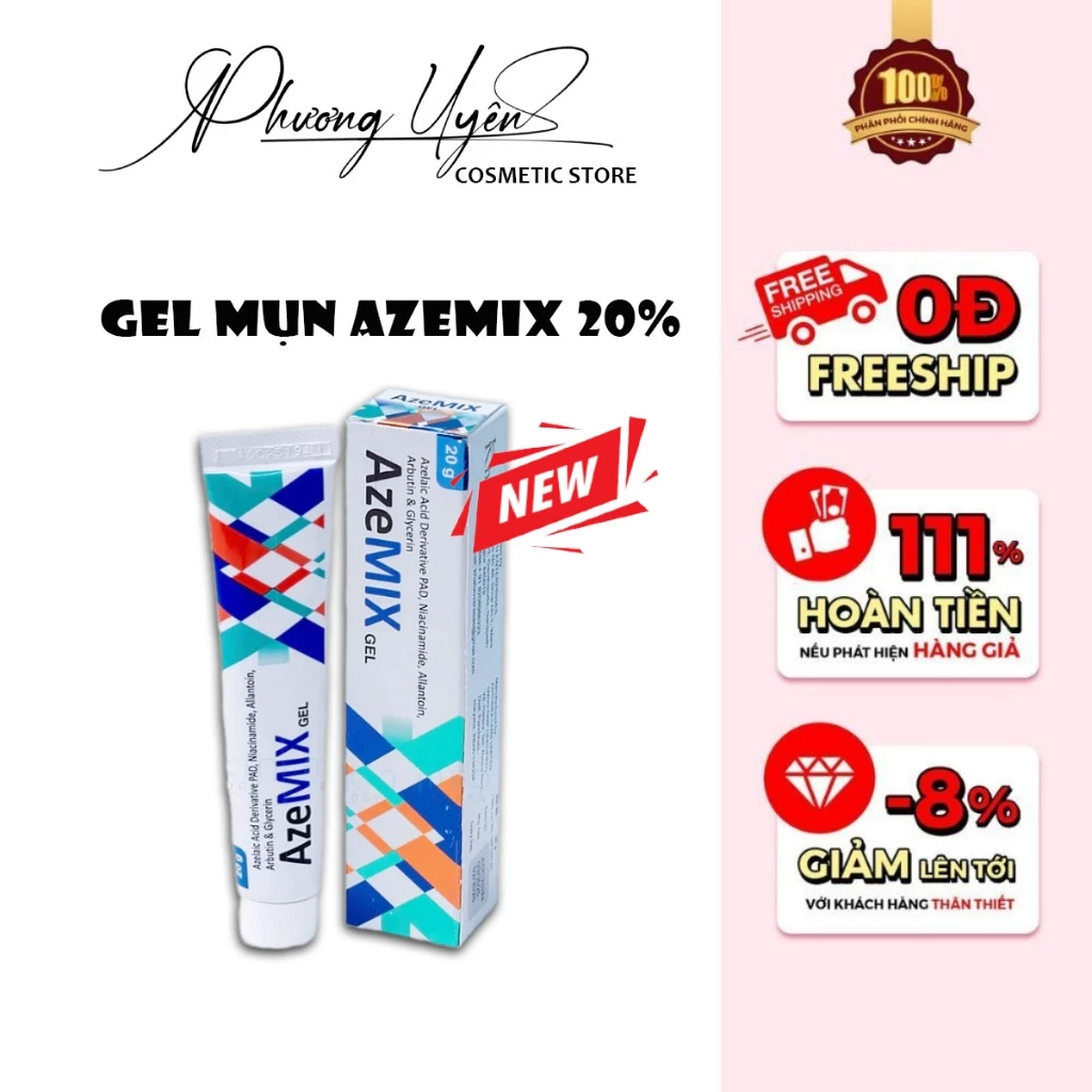 Kem Giảm Mụn Cám, Mụn Body Azemix Gel 20% Mờ Thâm, Sáng Da, Ngừa Dầu, Phục Hồi Làn Da Nhạy Cảm 20g