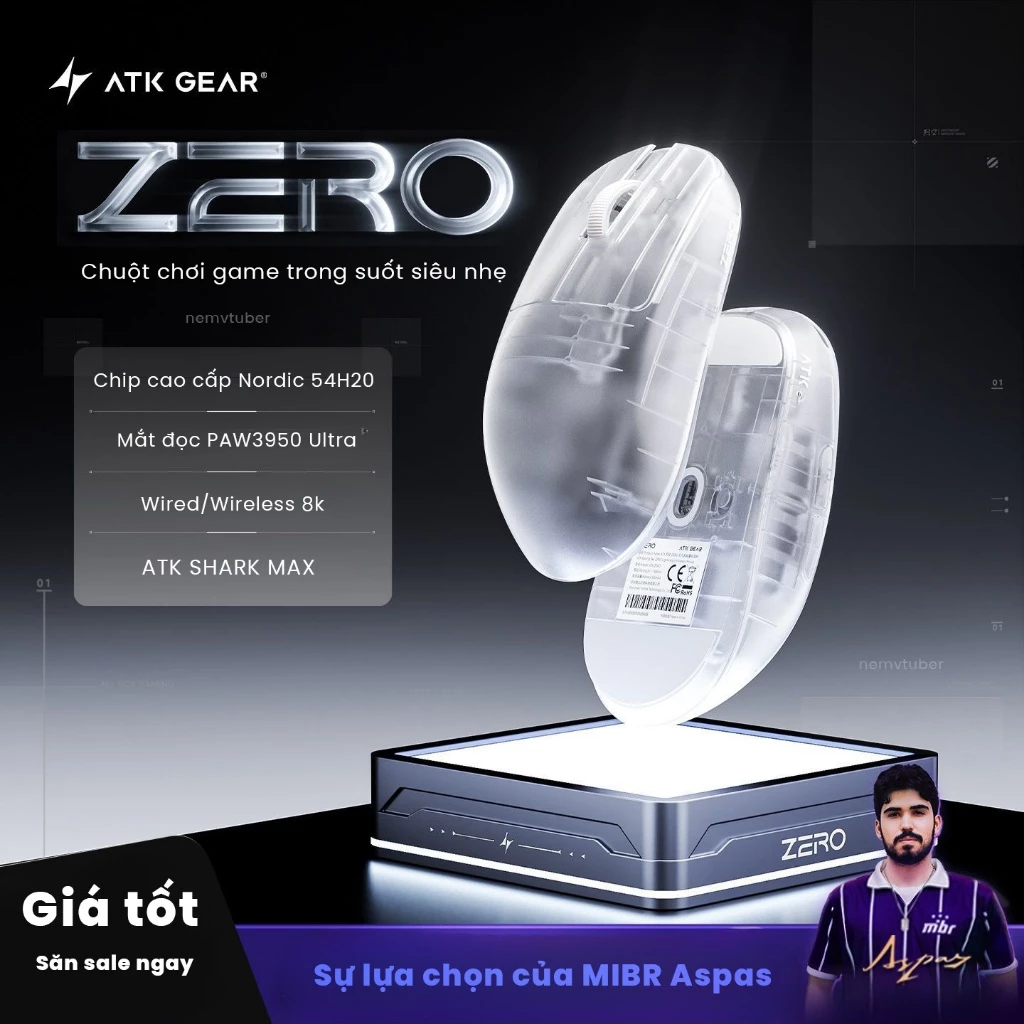 [NEW-BH12T] Chuột GAMING ATK Zero Transparent - tặng kèm đầu thu 8kHz / Full bộ kit - Siêu nhẹ 39g