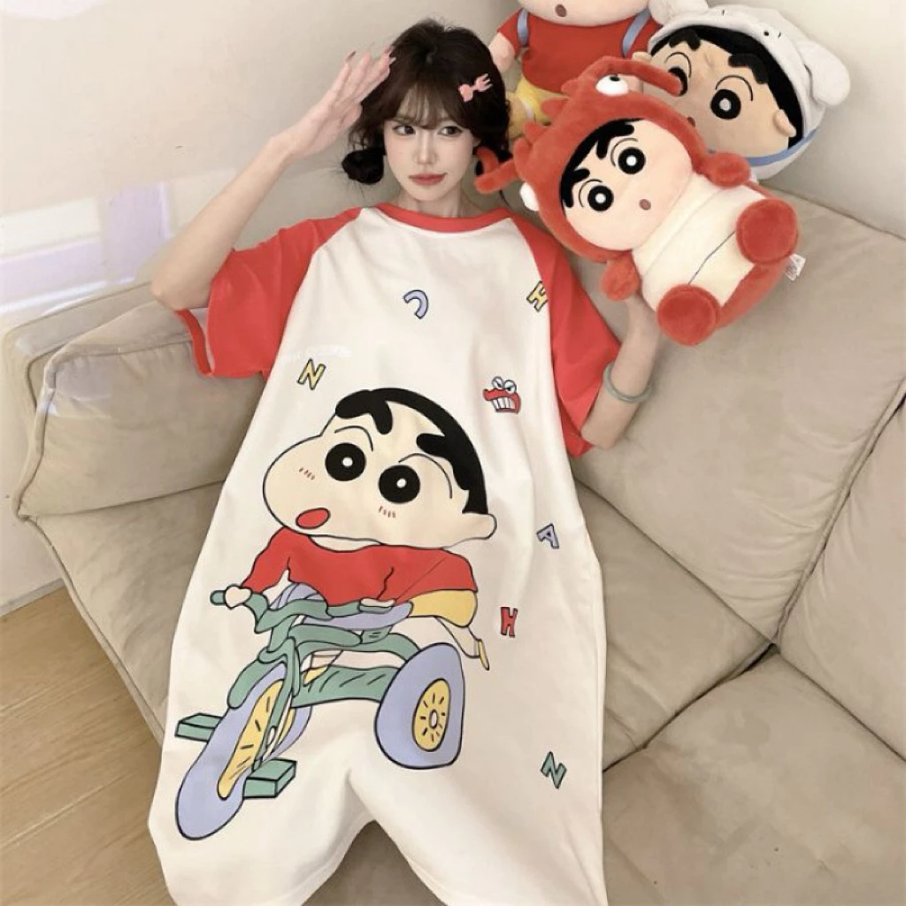Đầm mặc nhà cotton lụa, Váy ngủ nữ hoạt hình dễ thương, Đầm Bầu Bigsize thun cotton dày dặn mịn mát, mã VNO1