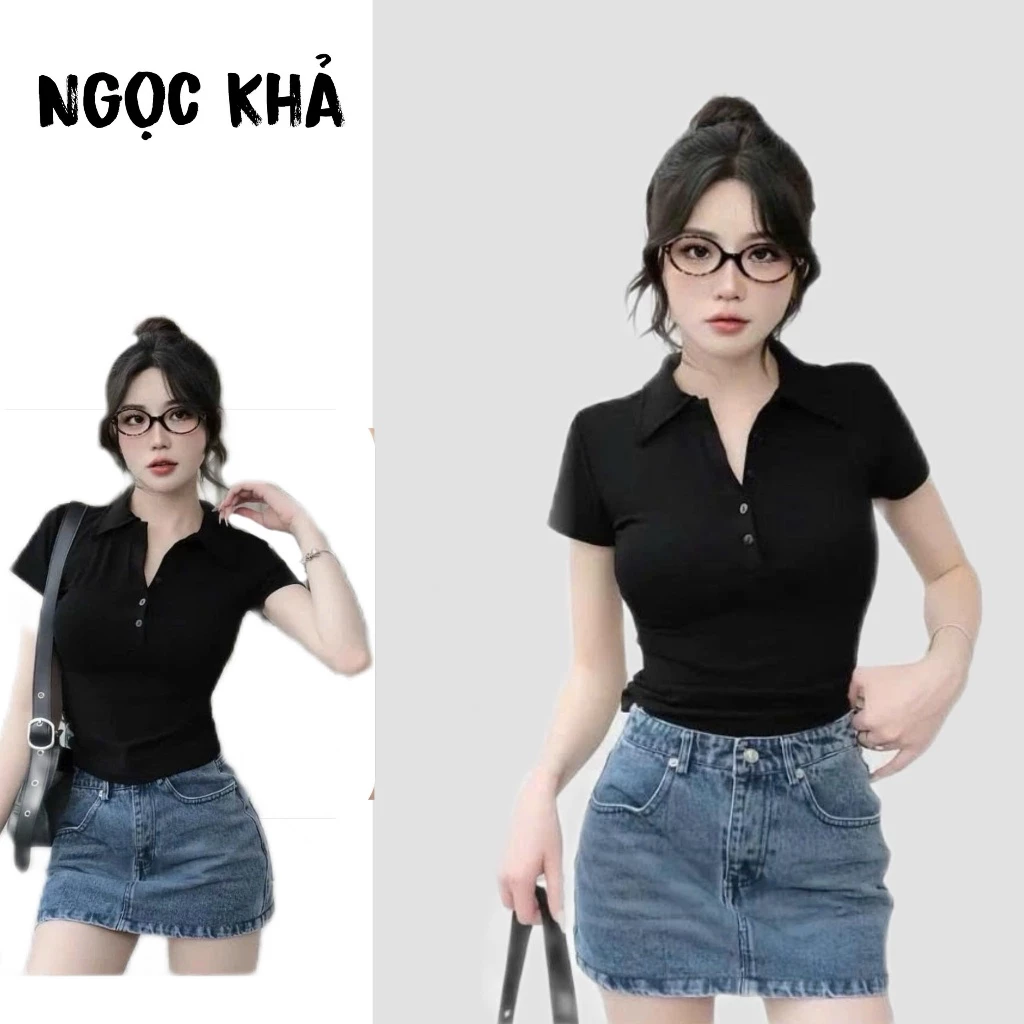 Áo polo nữ chất thun COTTON lạnh dáng ôm body 2026, Áo thun nữ cổ đức giành cho nữ