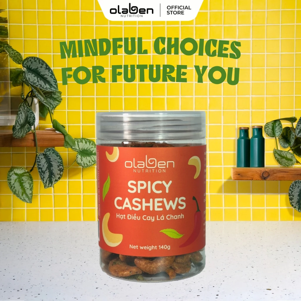 Hộp 140g Hạt Điều Cay Lá Chanh - Olaben Nutrition Spicy Cashews