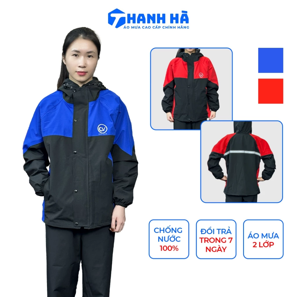 [Vải Đẹp] Bộ quần áo mưa 2 lớp vải cao cấp, có phản quang, chống thấm nước, chắn gió, áo mưa thanh hà