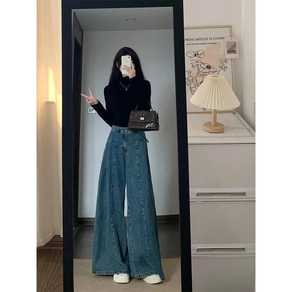 Quần jean cạp cao ống suông dáng rộng phong cách quảng châu WJeans78