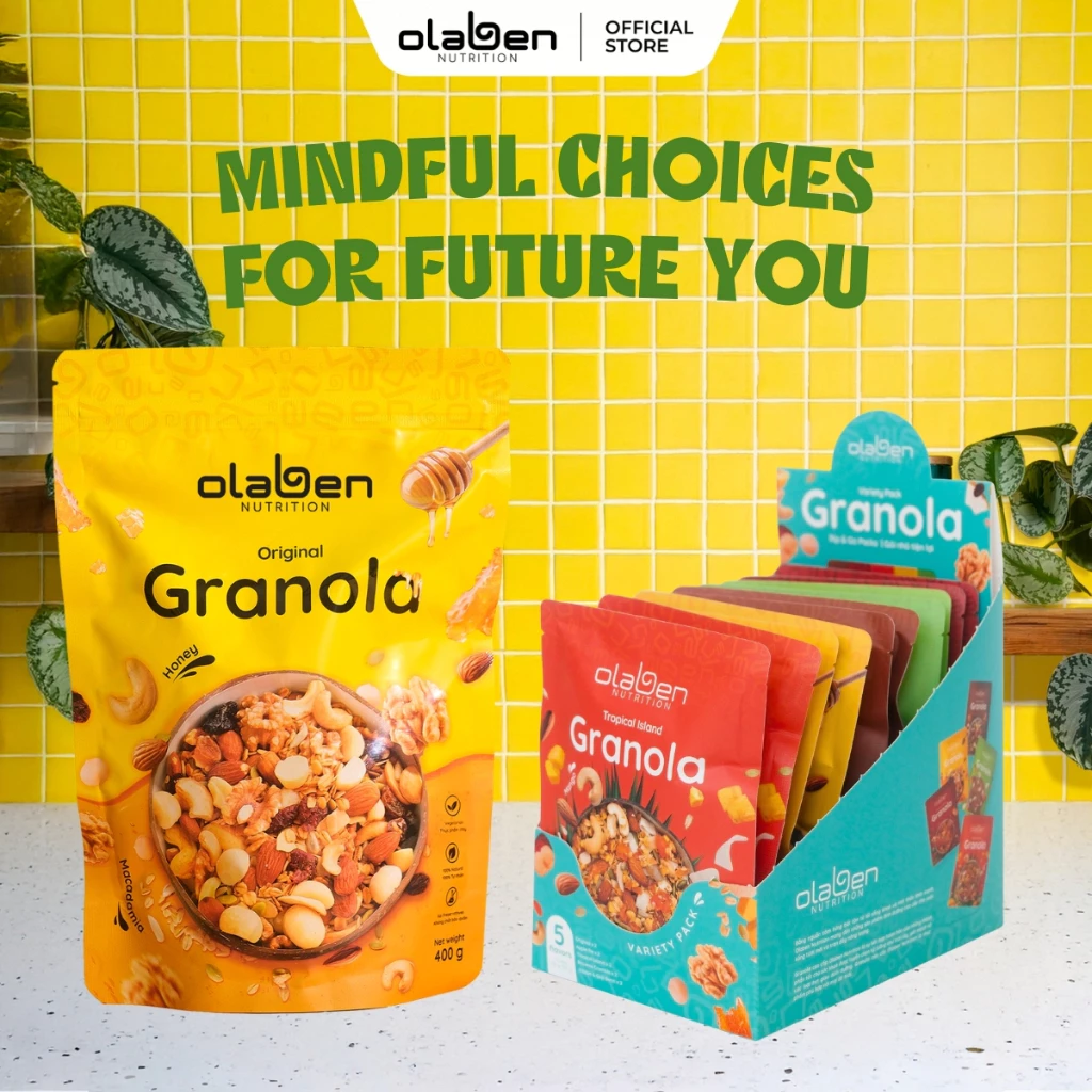 [COMBO 2] 1 Hộp 500g Ngũ Cốc Mix 5 Vị + 1 Túi 400g Vị Vanilla Truyền Thống - Olaben Nutrition Granola Expert Bundle