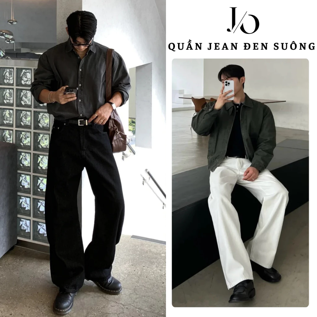 Quần Jean Nam Trắng Đen Suông Ống Rộng Form Đứng Dáng Dài Quần Jean Denim Mềm Lưng Cao Ôm Eo BIGSIZE