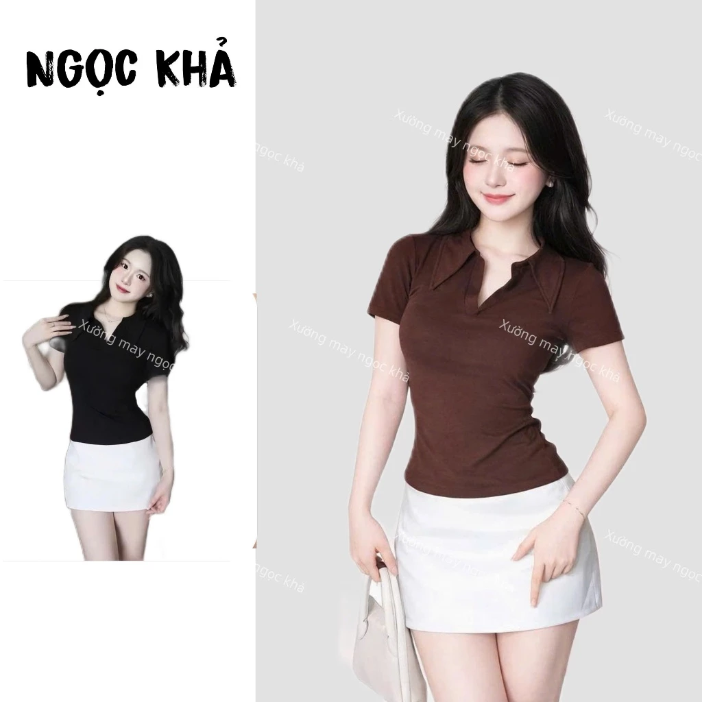 Áo Polo Nữ Form Hách Dáng Ôm Body Chất Liệu Thun cotton Mềm Mịn Co Dãn Thoải Mái