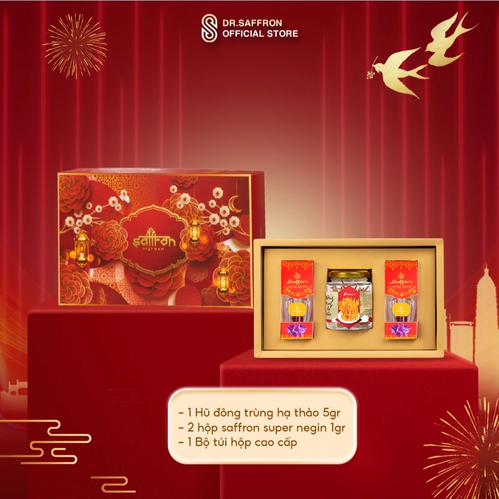 Hộp quà trung thu Saffron Super Negin và đông trùng hạ thảo Thương hiệu Saffron Việt Nam: Sang trọng lịch sự