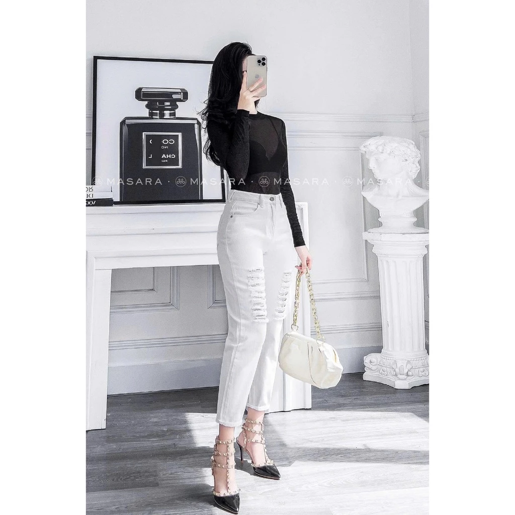 Quần Jeans BaBy Xanh, Trắng Rách Đều Hai Đùi Cá Tính WJeans083