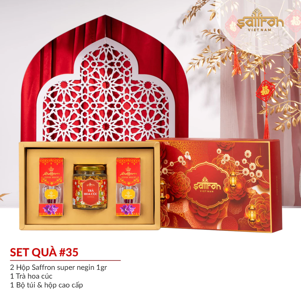 [Hộp quà trung thu] Nhụy Hoa Nghệ Tây SAFFRON SUPER NEGIN1Gr x2 hộp kèm trà hoa