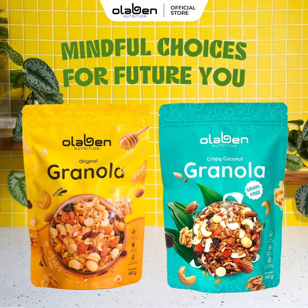 [COMBO 2] 2 Gói 400g Ngũ Cốc (Vị Dừa Không Yến Mạch & Vanilla Truyền Thống) - Olaben Nutrition Granola Balance Boost Set