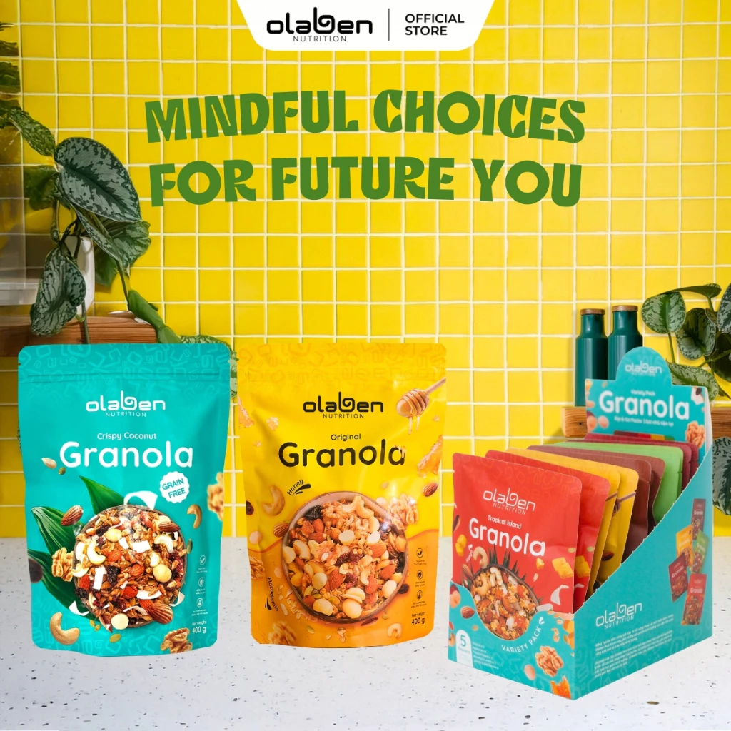 [COMBO 3] 1 Hộp 500g Mix 5 Vị + 2 Túi 400g (Vị Truyền Thống & Vị Dừa Không Yến Mạch) - Olaben Nutrition Granola Mix Set