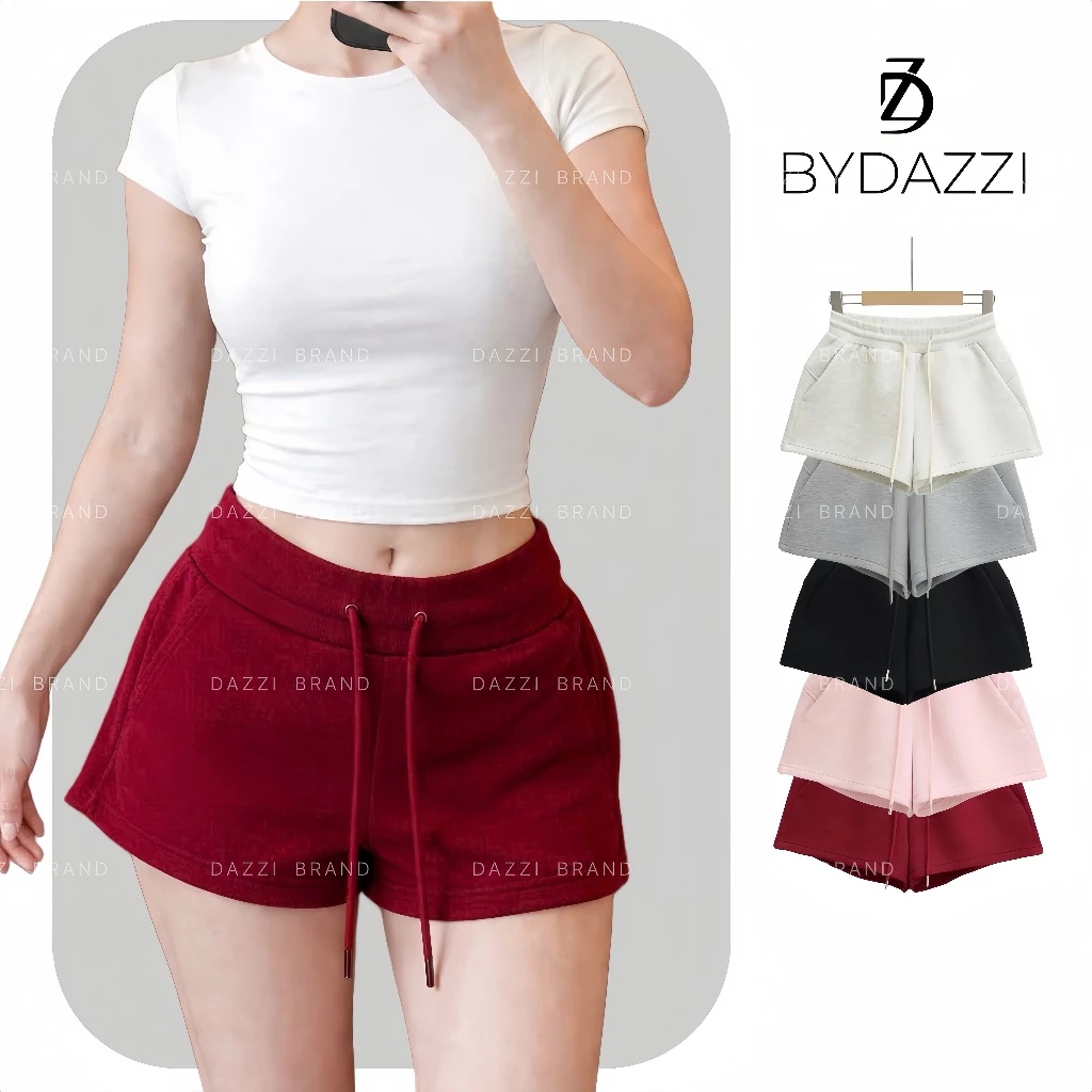 [CÓ TÚI QUẦN TIỆN LỢI] Quần short nữ dáng ngắn cạp cao phối dây rút chất nỉ tôn dáng năng động DAZZI Women Q08