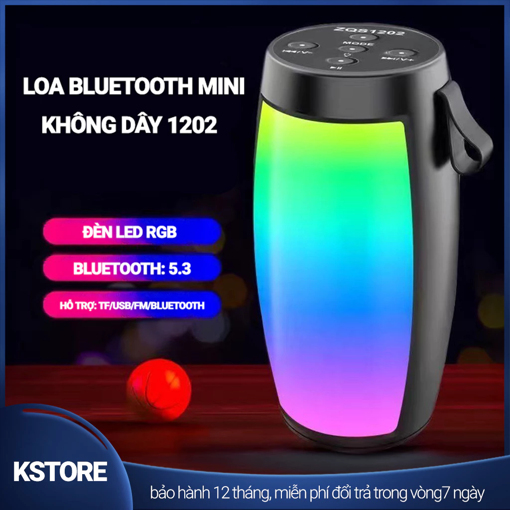 Loa Bluetooth không dây 1202 mini Led RGB bass mạnh âm thanh vòm cho điện thoại laptop để bàn