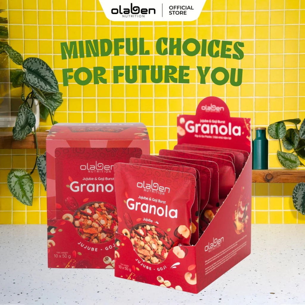 Hộp 500g Ngũ Cốc Siêu Hạt Dinh Dưỡng Vị Táo Đỏ Kỷ Tử - Olaben Nutrition Premium Granola - Jujube & Goji