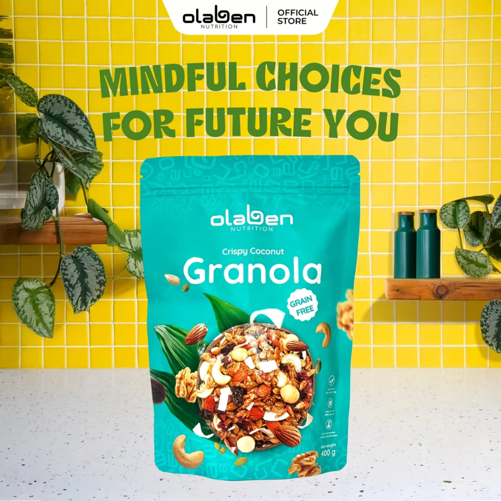 Túi 400g Ngũ Cốc Siêu Hạt Dinh Dưỡng Vị Dừa Không Yến Mạch - Olaben Nutrition Premium No-Grain Granola - Crispy Coconut