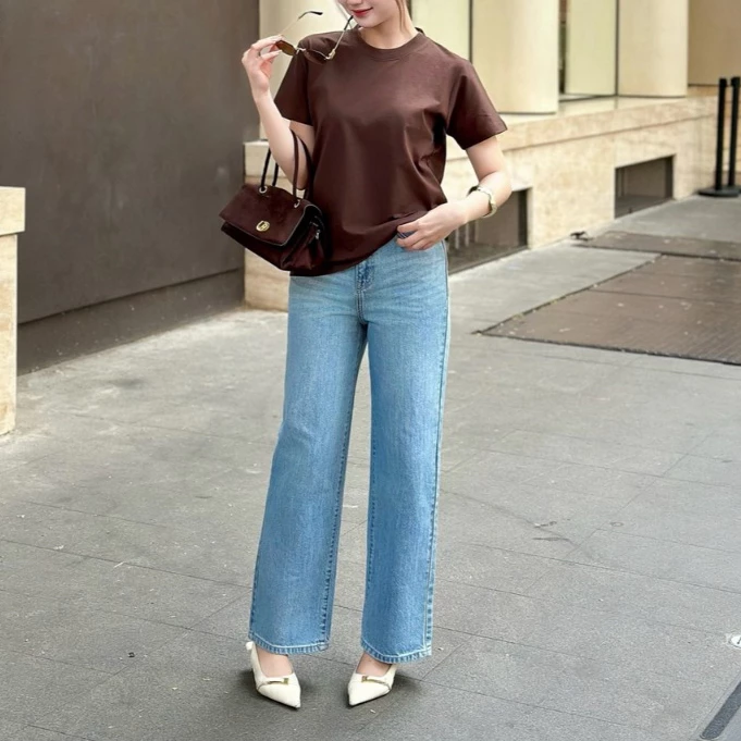 Quần Jeans Nữ REDE L-02G Ống Rộng, Jean Mềm Không Co Giãn Tôn Dáng, Đứng Form, Màu Xanh Nhạt Wash